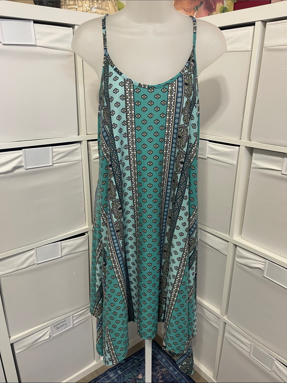 Boho Asymmetrical Teal Print Sundress